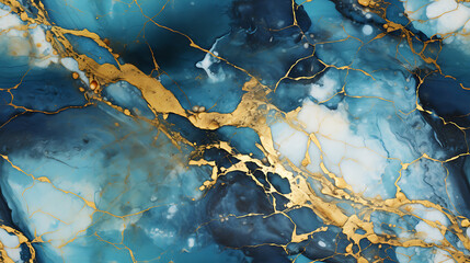 Fototapeta premium Blue and gold abstract background, rich - Seamless tile. Endless and repeat print.