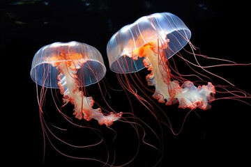 Glowing jellyfish in the sea.