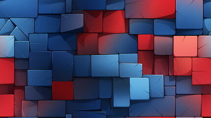 Abstract Red and Blue brick wall background - Gaming pixel wall bricks, cartoon style - Seamless tile. Endless and repeat print.