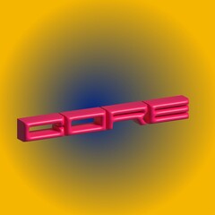 An interesting 3D image of the "core" word in bright crimson color on a radial yellow-blue gradient background