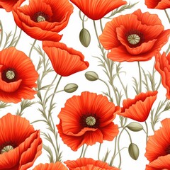Fototapeta premium Seamless pattern of red poppies. Watercolor painting