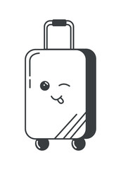 Travel element of set in black line design. Finely detailed black-outlined suitcase character is perfect for travel-themed designs. Vector illustration.