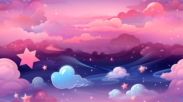 background with cartoon stars and clouds - Seamless tile. Endless and repeat print.	