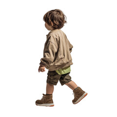 view of a child standing, transparent background, side view boy