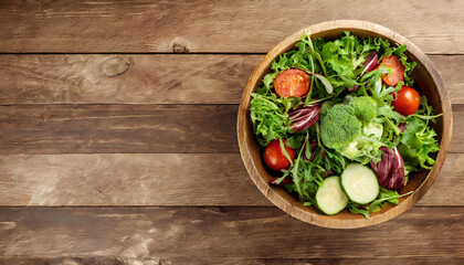 テーブルにサラダボウルと野菜