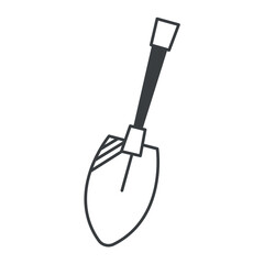 Camping element of set in black line design. The shovel shown in the illustration is a tool without which you cannot go on hikes and trips. Vector illustration.