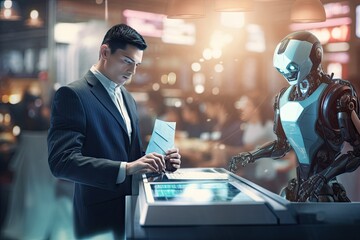 Robot cashier concept background	