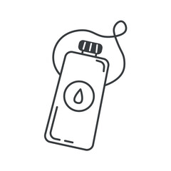 Camping element of set in black line design. A special water bottle is convenient, because it is designed for hiking and camping. Vector illustration.