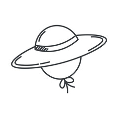 Camping element of set in black line design. Camping spirit with a black outlined hat as a central element symbolize adventure in the great outdoors. Vector illustration.