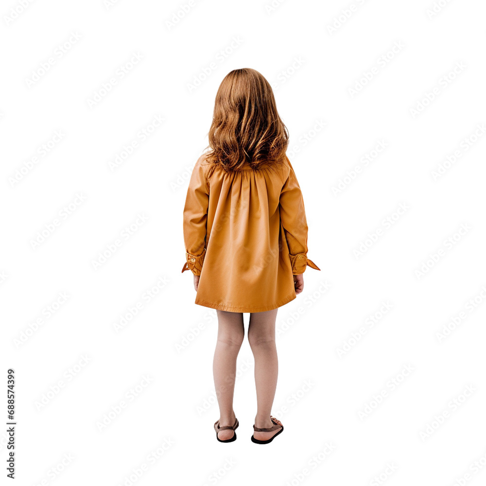 Wall mural view of a child standing, transparent background, back view girl