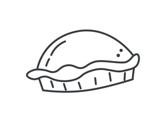 Autumn element of set in black line design. A scrumptious pumpkin pie, enhanced by the cozy atmosphere of the season, depicted in black outline. Vector illustration.