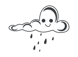 Autumn element of set in black line design. Cozy autumn vibes with a black outline illustration of a rainy cloud create a warm and inviting atmosphere. Vector illustration.