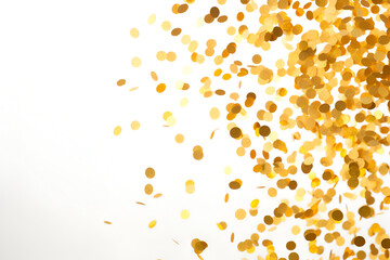 Golden confetti on white background generated AI