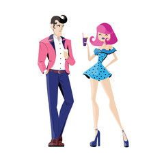VECTOR ILLUSTRATION RETRO Y2K 2000s COUPLE LOVE PARTY CLUB CARTOON