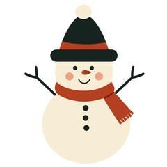 Boho happy snowman with red scarf and hat