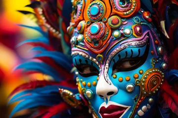 Rolgordijnen Photo of a traditional Brazilian carnival mask with intricate patterns  © Hanna Haradzetska