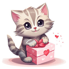 cat with gift box