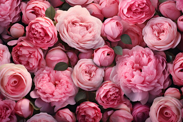 Beautiful bouquet of pink peonies roses Generated AI