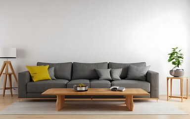 minimalist home interior design of modern living room, Live edge coffee table. Generative ai