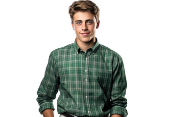 Fototapeta na wymiar Boy Content in Green Checkered Outfit Isolated on a Transparent Background PNG