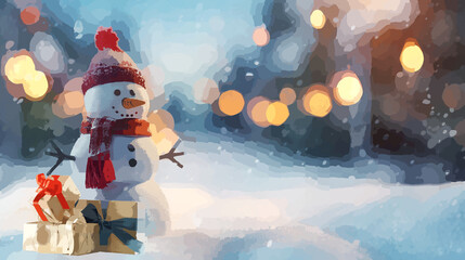 Obraz premium abstract winter christmas background, snowman with snowflakes