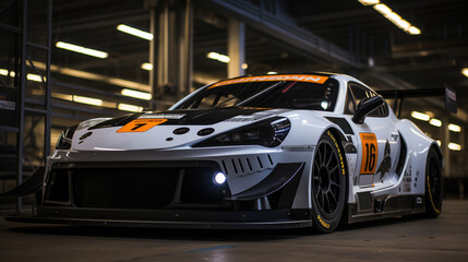 A Futuristic Super Luxury Car in Modern Showroom on Blurry Background