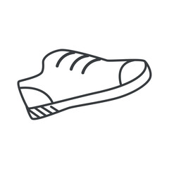Sport element of set in black line design. These black-outlined sneakers capture the essence of sports and athleticism, making them a great addition to sport-themed visuals. Vector illustration.