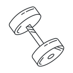 Sport element of set in black line design. A sleek black-outlined depiction of a dumbbell, highlighting its significance in sports and workouts, ideal for sport-related visuals. Vector illustration.