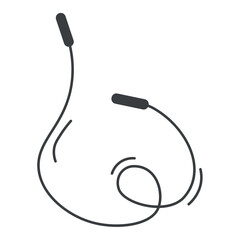 Sport element of set in black line design. The black-outlined jumping rope adds an energetic touch to sports-themed designs, highlighting the importance of cardio fitness. Vector illustration.