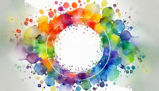 abstract colorful rainbow color painting illustration circular circle frame made of watercolor splashes on white background generative ai