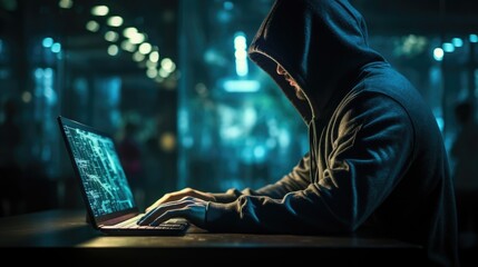 Hooded computer hacker - obrazy, fototapety, plakaty