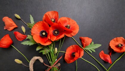 red poppies on black background remembrance day armistice day symbol