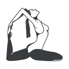 Sport element of set in black line design. Demonstration of the essence of a healthy lifestyle with this black-outlined illustration of a girl practicing yoga. Vector illustration.