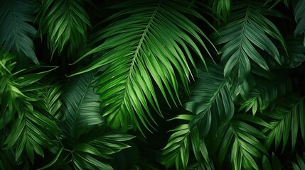 Fototapeta na wymiar Fern Green leaves background. Green tropical fern leaves, monstera leaves, palm leaves, coconut leaf, fern, palm leaf, banana leaf. Panoramic jungle background. 