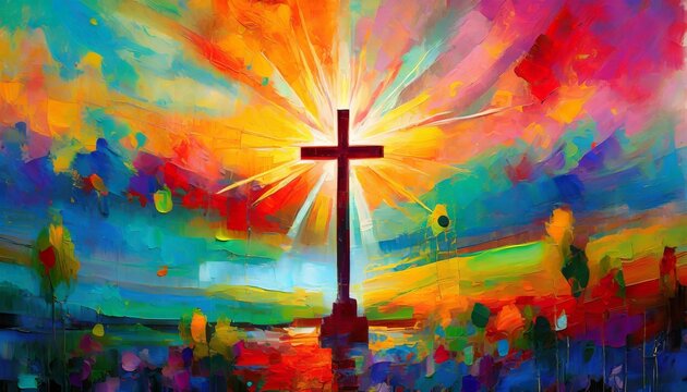 colorful painting art of an abstract background with cross christian illustration