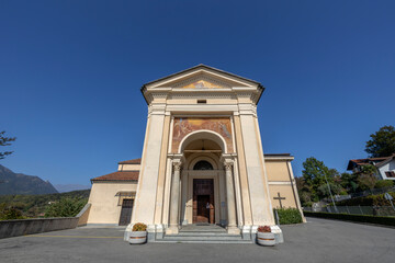 Fototapeta na wymiar AVIGLIANA, ITALY, OCTOBER 11, 2023 - Shrine of Our Lady of the Lakes on the lakes of Avigliana, province of Turin, Piedmont, Italy