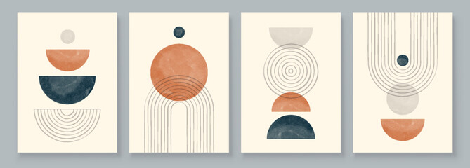 Boho Wall Art Set 3 or 4 Pieces of Posters Abstract Boho Rainbow Prints Boho Artwork Mid Century Modern Neutral Beige Wall Decor © great_bergens