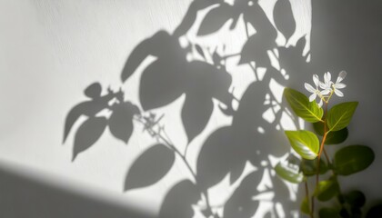 the shadow of a plant on the wall blurred light shadow from a branch of tropical flowers on a sunny white wall on a clear day overlay effect background
