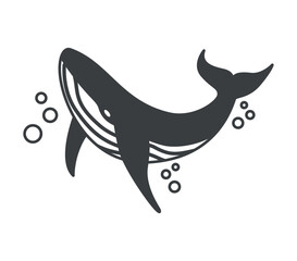 Element of Save the planet themed set in black line design. Black-outline illustration of a majestic sea whale highlight the need to protect oceans and their inhabitants. Vector illustration.