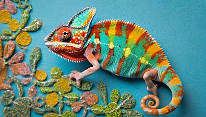 colorful chameleon on a blue background generative ai
