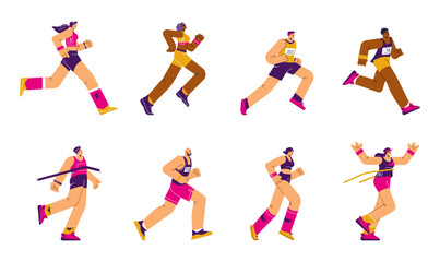 Fototapeta na wymiar Set of different marathon runners flat style, vector illustration