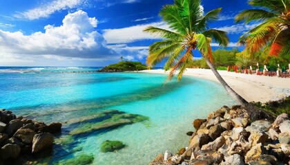 Fototapeta na wymiar scenic coral beach with palm tree
