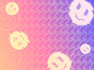 Pink Gradient with Hologram Foil Fuzzy Lines and Glitched Smile Emoticon Background