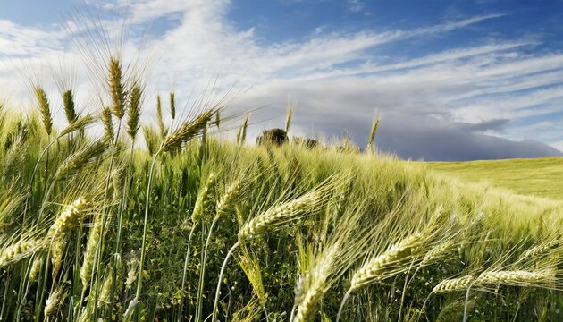 natural landscape with green grass field of golden ripe wheat ai generated image