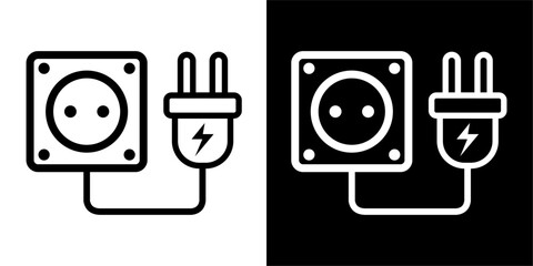 Electricity, thunder, plug icon. Black icon