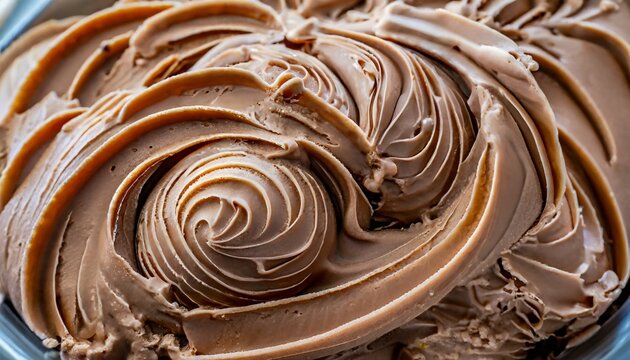 a macro image of a texture of brown chocolate ice cream with swirls close up generative ai technology