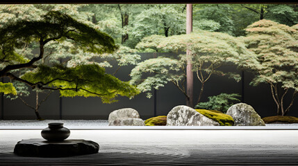 Peaceful Japanese Zen Garden with Bonsai