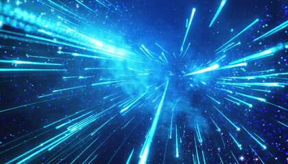 abstract background in blue neon glow colors speed of light in galaxy explosion in universe space background for event party carnival celebration anniversary or other 3d rendering
