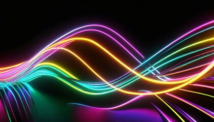 3d render abstract neon curvy lines on black background - obrazy, fototapety, plakaty