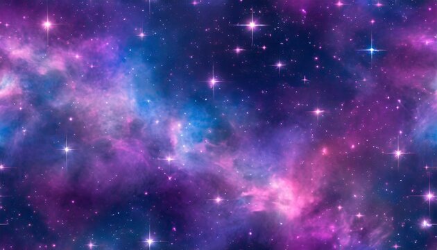 seamless space texture background stars in the night sky with purple pink and blue nebula a high resolution astrology or astronomy backdrop pattern © Faith